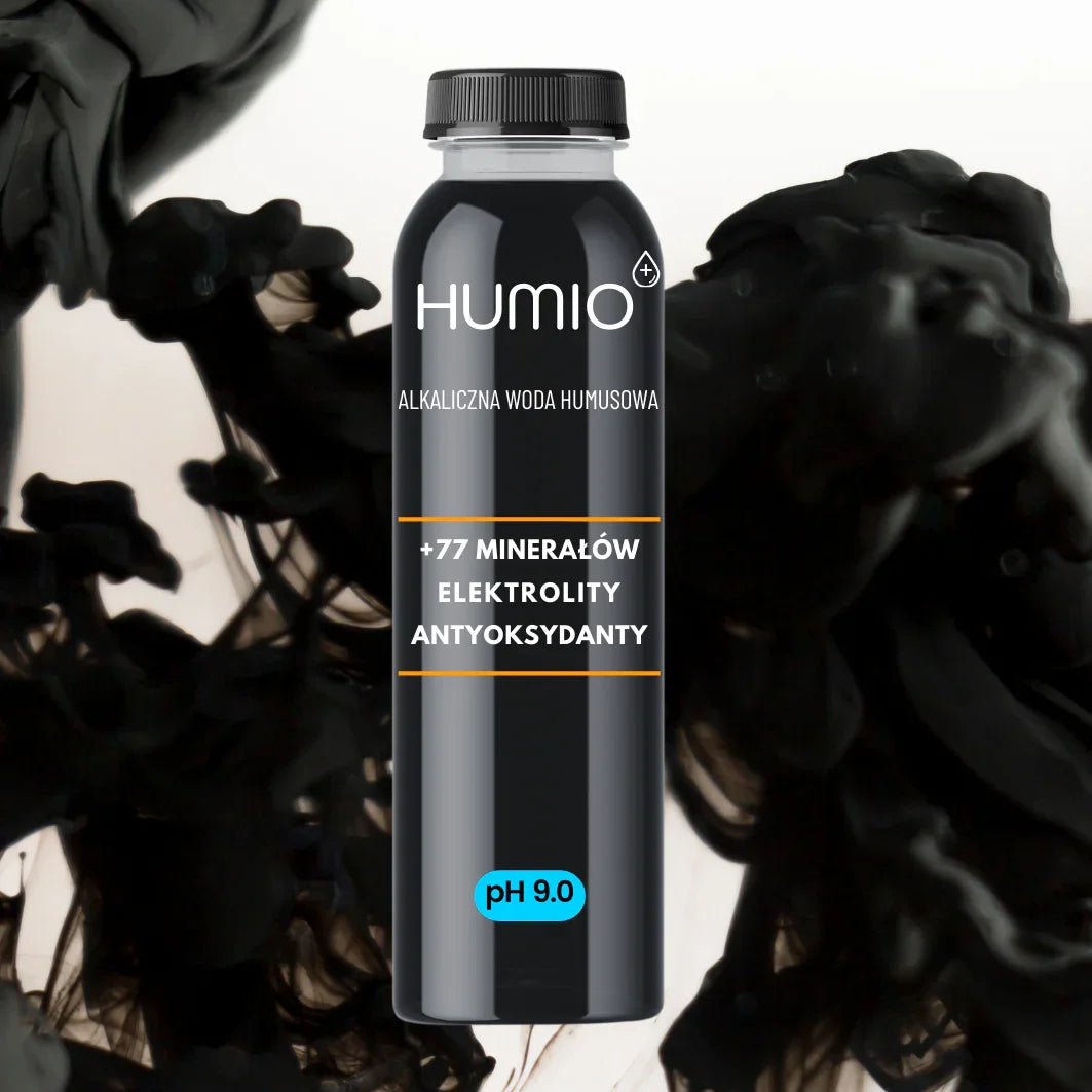 Butelka wody HUMIO – naturalna woda alkaliczna z kwasami humusowymi