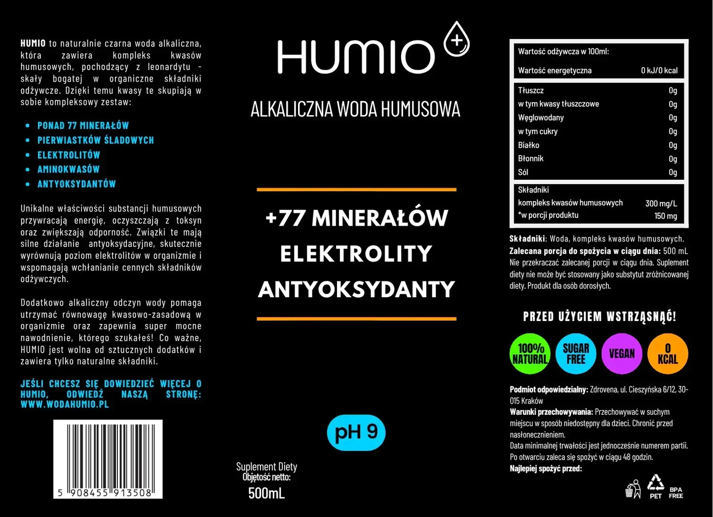 HUMIO - alkaline water, 12 bottles